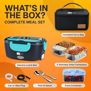 New W Defect FORABEST Heated Lunch Box 2Tray Electric Food Warmer Neon Blue (BB)